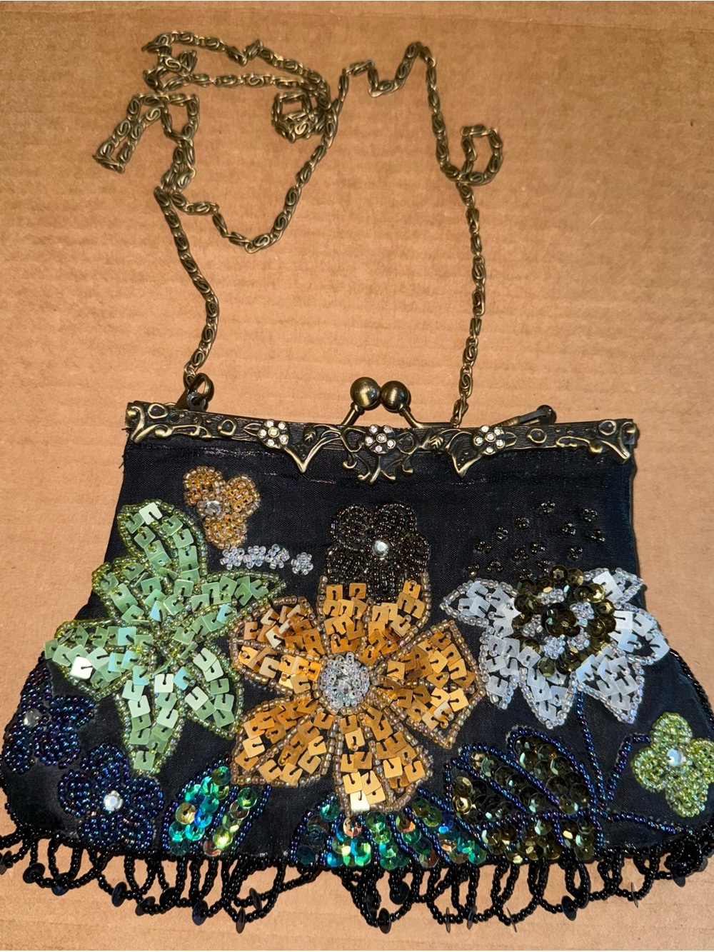 Small beaded Sequin Rhinestone Evening bag 8”x5” Vintage Look A15